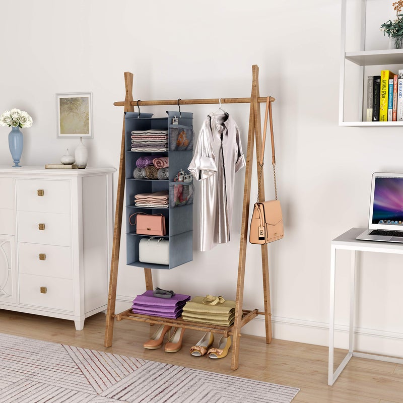 MAX Houser 5 Shelf Hanging Closet Organizer, Space Saver, Cloth Hanging Shelves with 4 Side Pockets, Foldable, Grey - Image 3